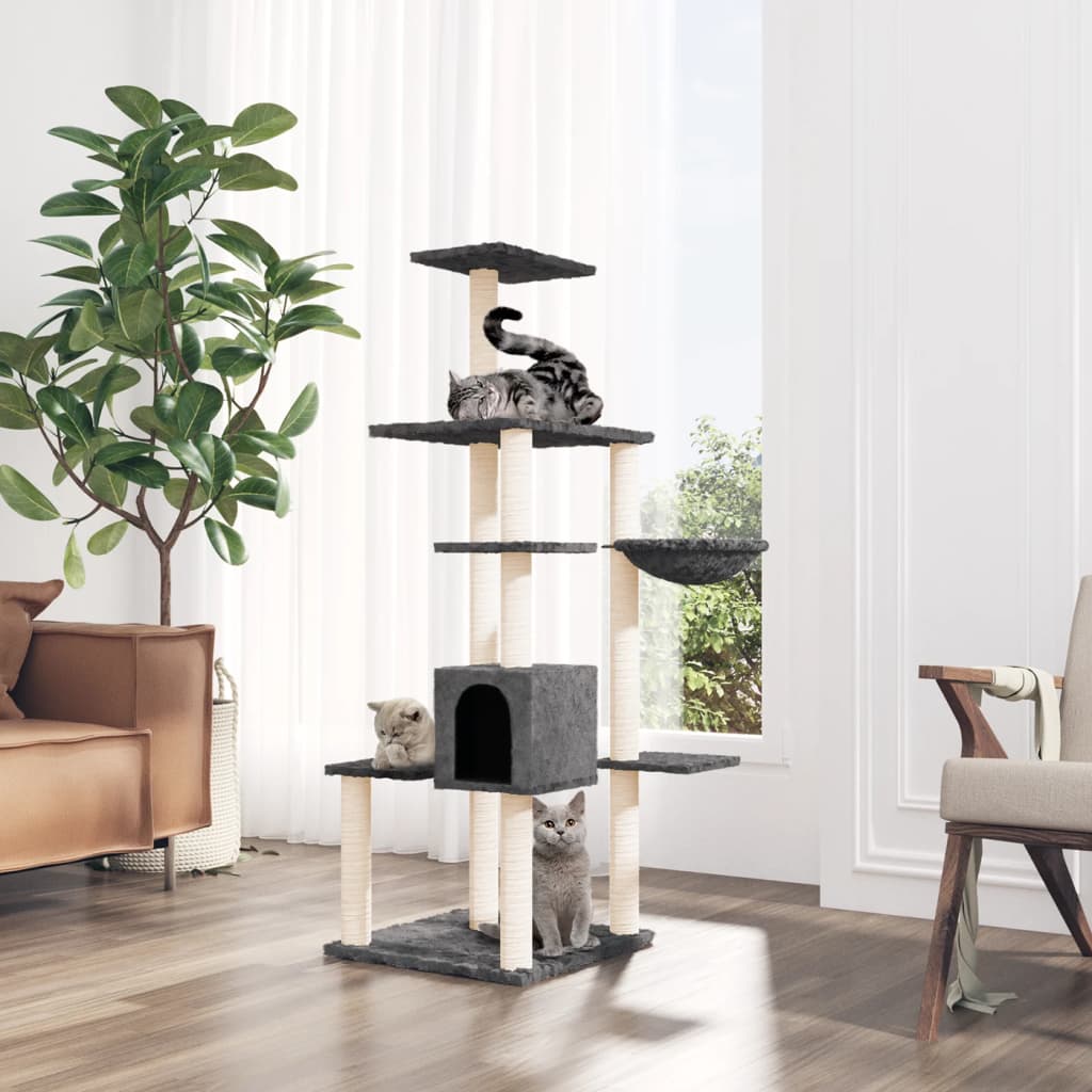 Berkfield Cat Tree with Sisal Scratching Posts Dark Grey 142 cm