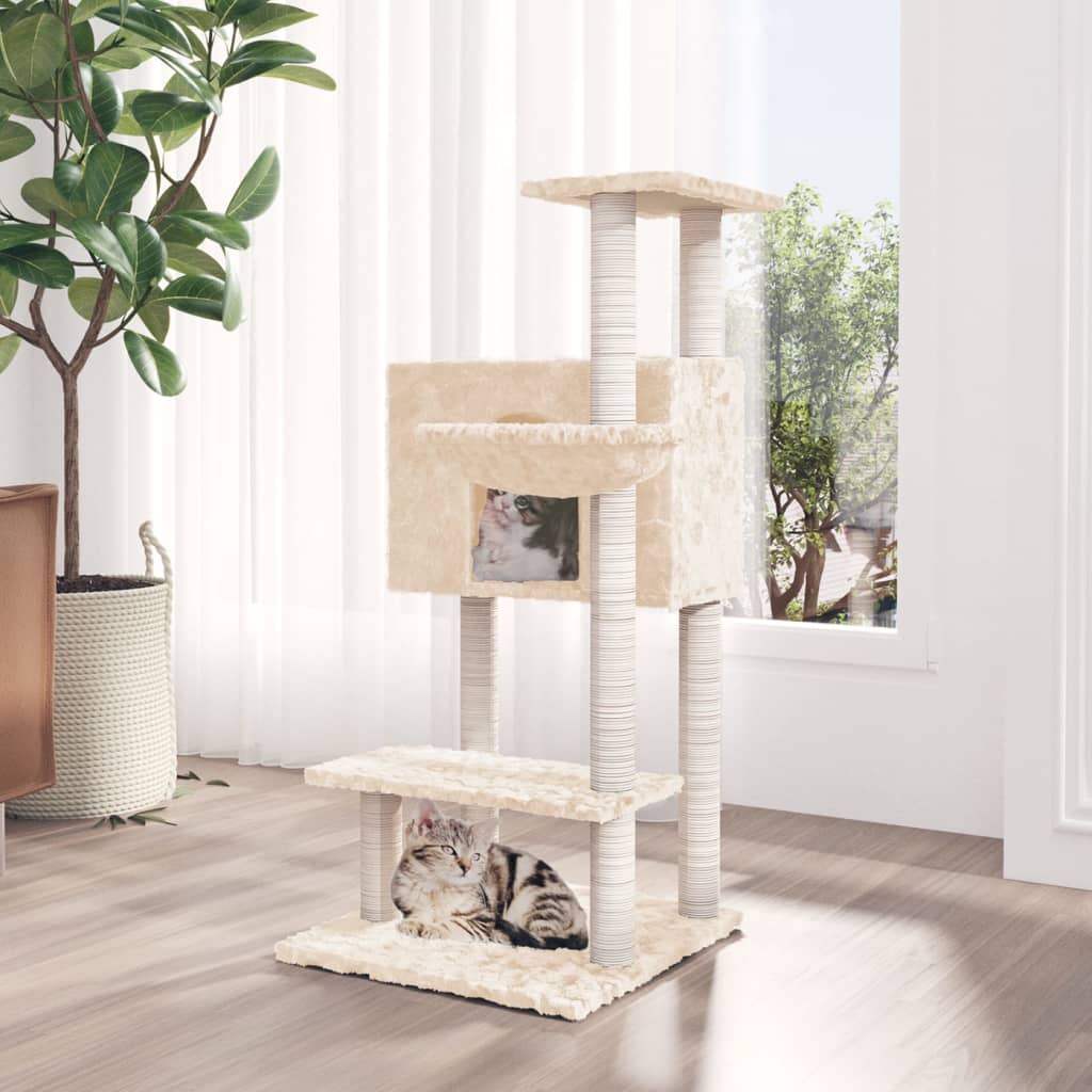 Berkfield Cat Tree with Sisal Scratching Posts Cream 108.5 cm