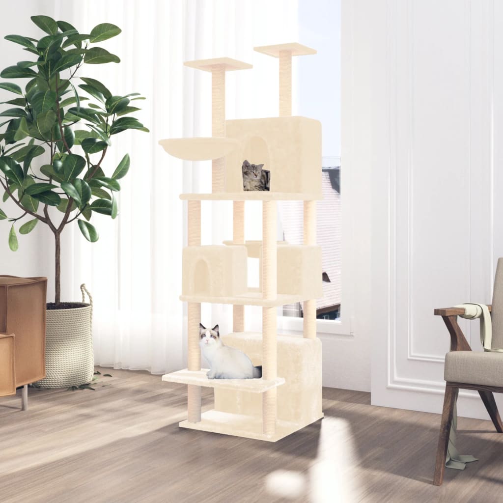 Berkfield Cat Tree with Sisal Scratching Posts Cream 180 cm