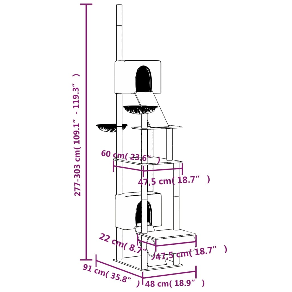 Berkfield Floor to Ceiling Cat Tree Dark Grey 277-303 cm