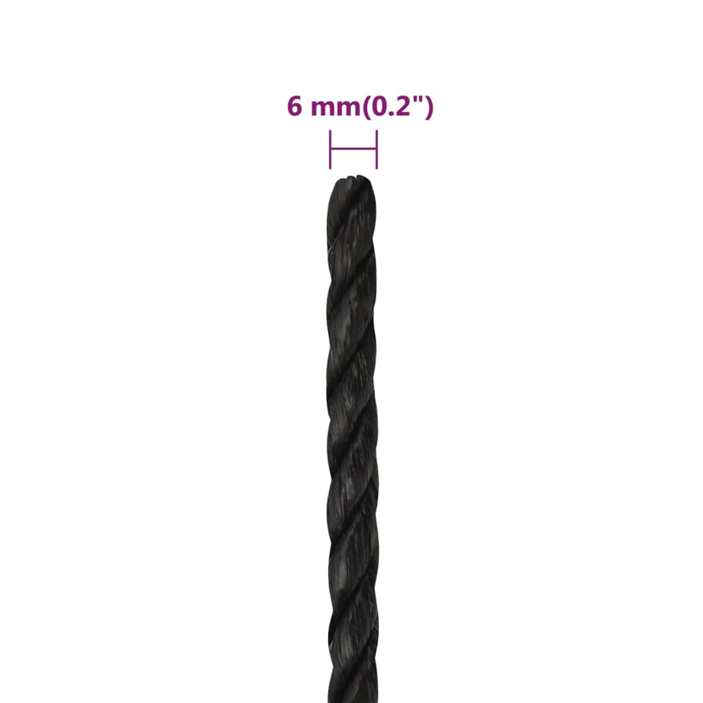 Berkfield Work Rope Black 6 mm 250 m Polypropylene