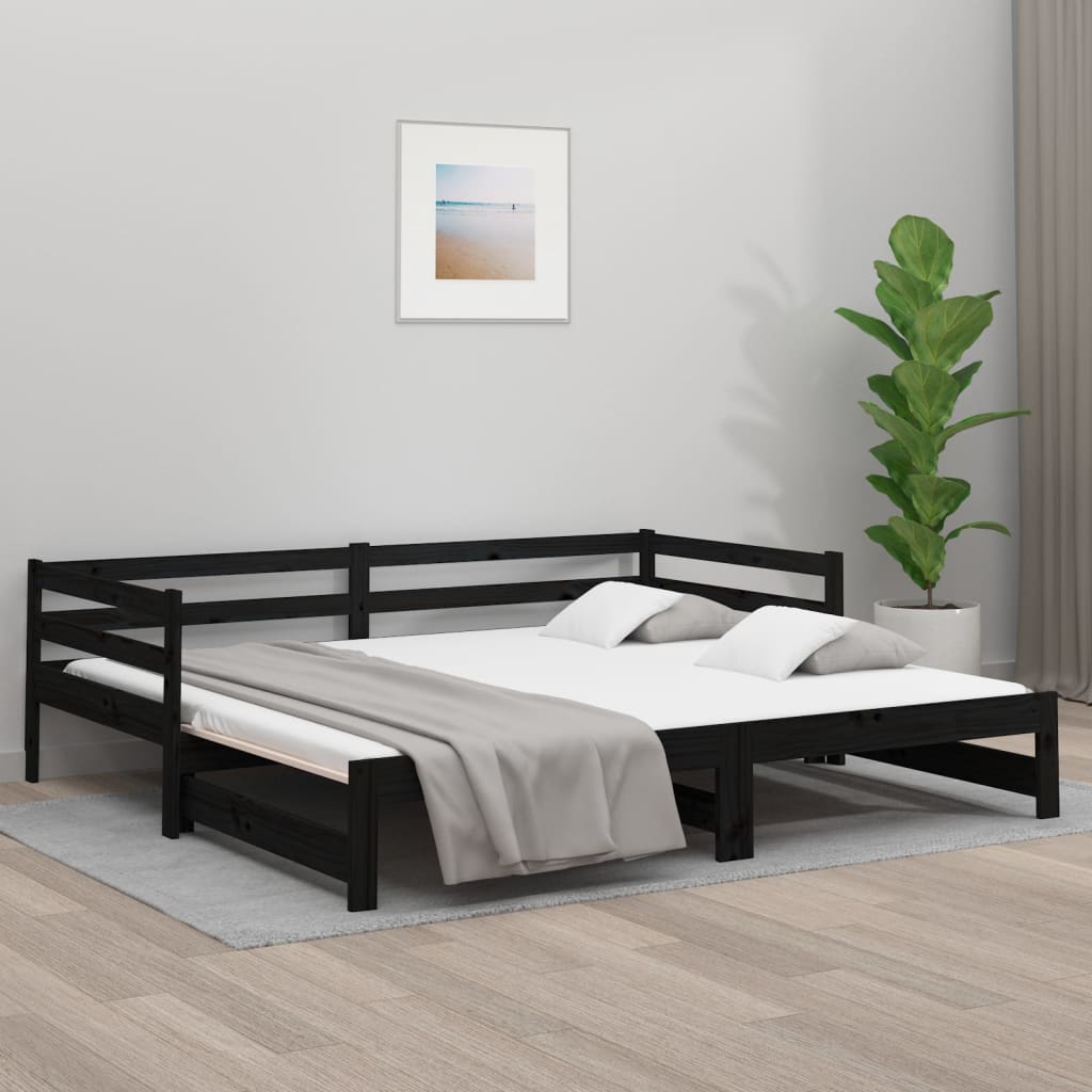 Berkfield Pull-out Day Bed Black 2x(90x190) cm Solid Wood Pine