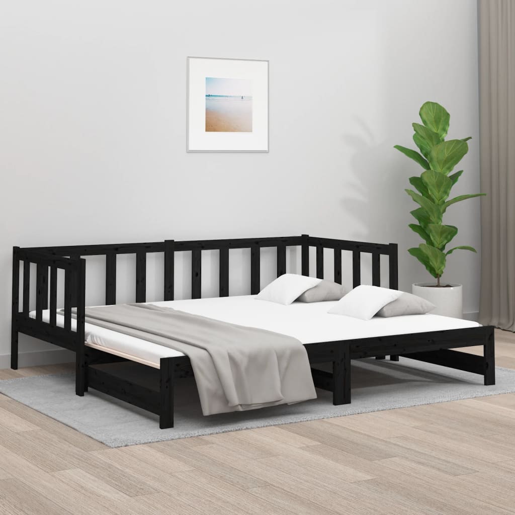 Berkfield Pull-out Day Bed Black 2x(80x200) cm Solid Wood Pine