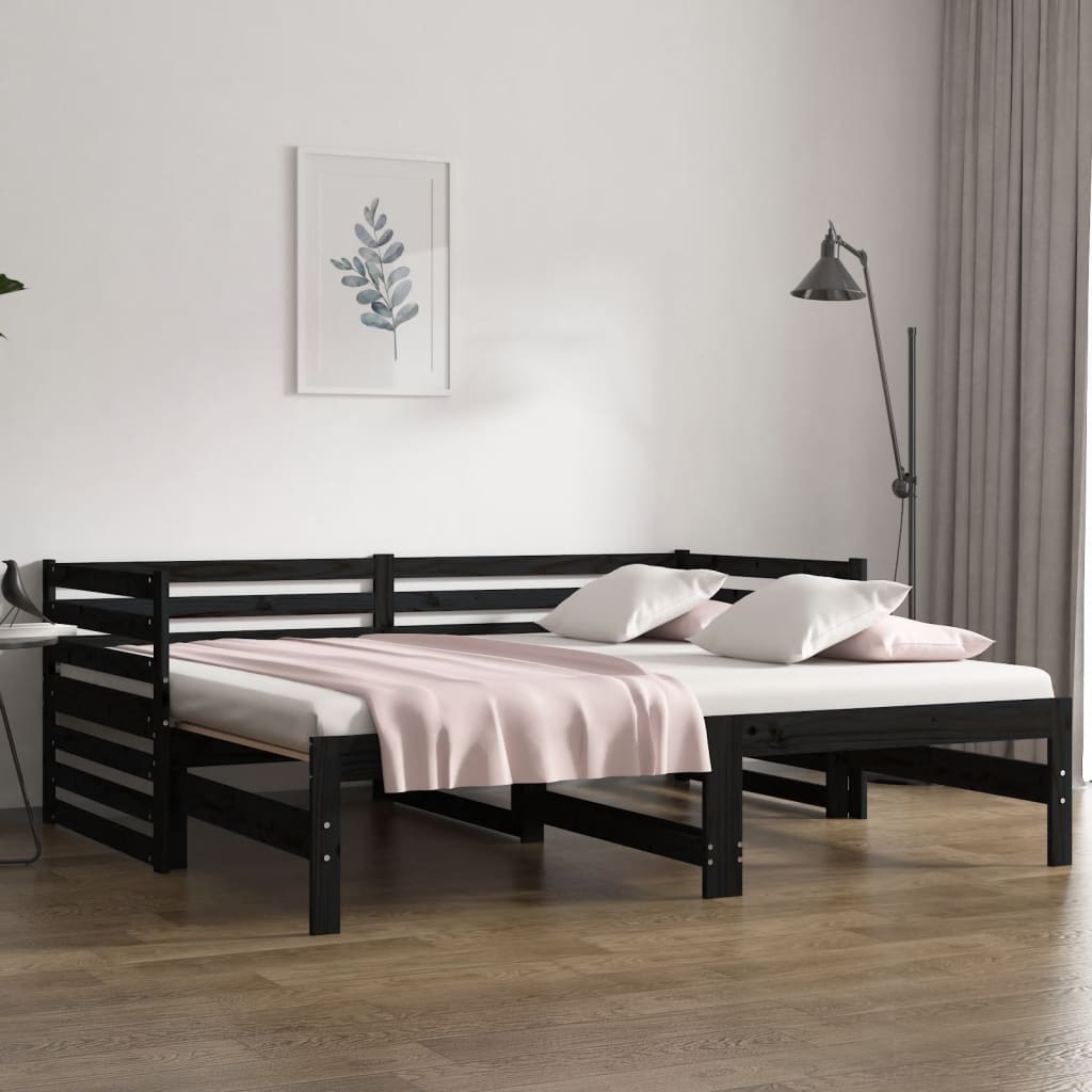 Berkfield Pull-out Day Bed Black 2x(80x200) cm Solid Wood Pine