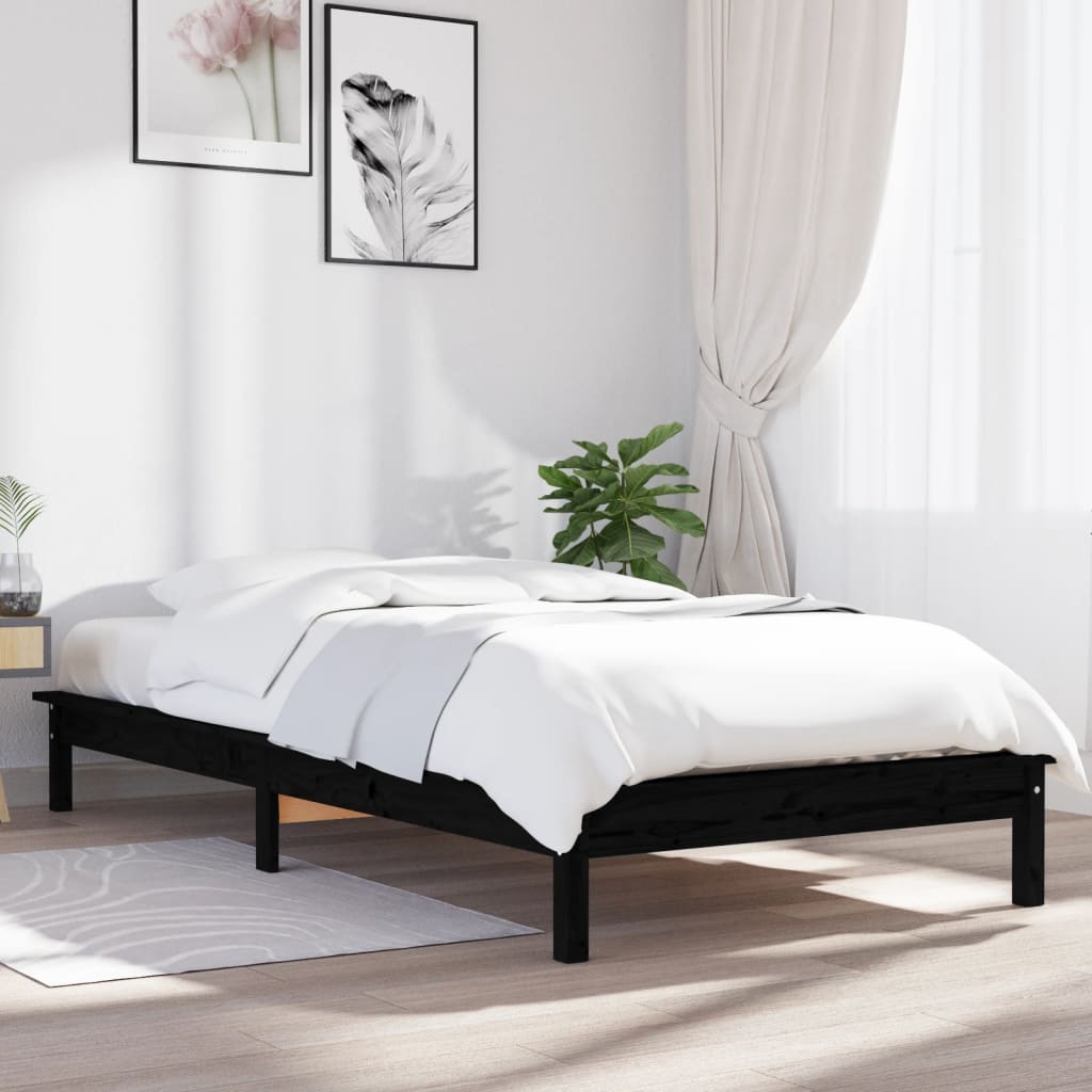 Berkfield Bed Frame Black 90x200 cm Solid Wood Pine