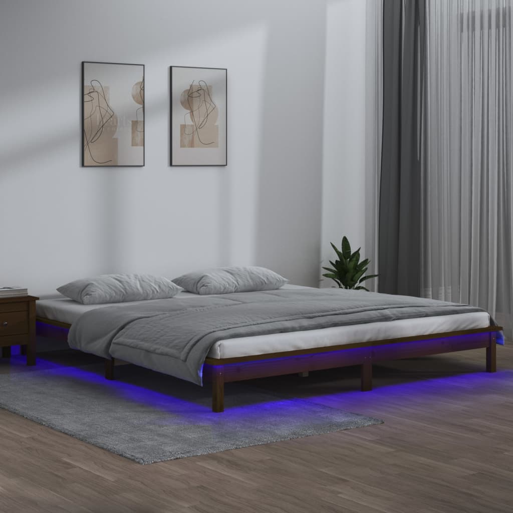 Berkfield LED Bed Frame Honey Brown 150x200 cm King Size Solid Wood