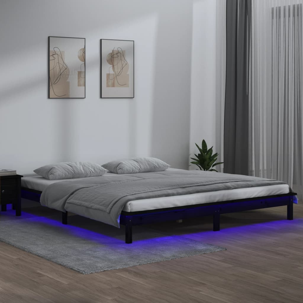 Berkfield LED Bed Frame Black 200x200 cm Solid Wood
