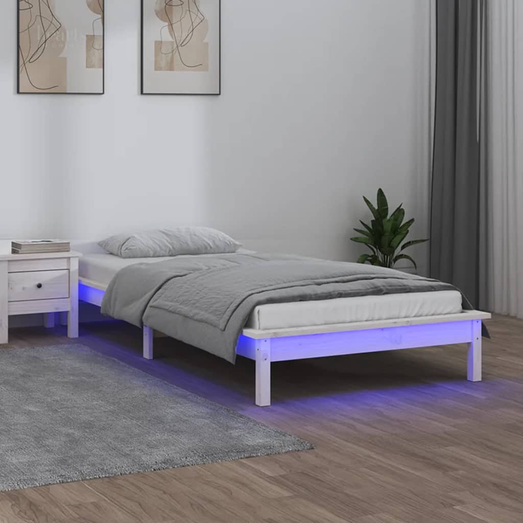 Berkfield LED Bed Frame White 75x190 cm Small Single Solid Wood