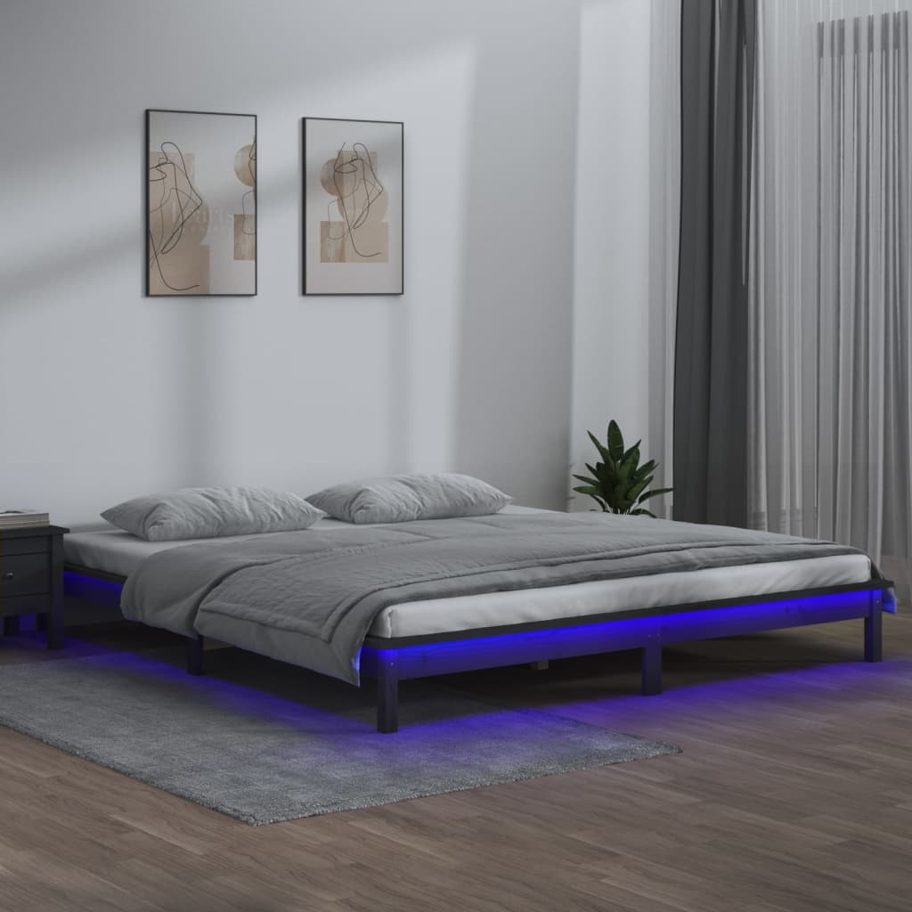 Berkfield LED Bed Frame Grey 140x190 cm Solid Wood