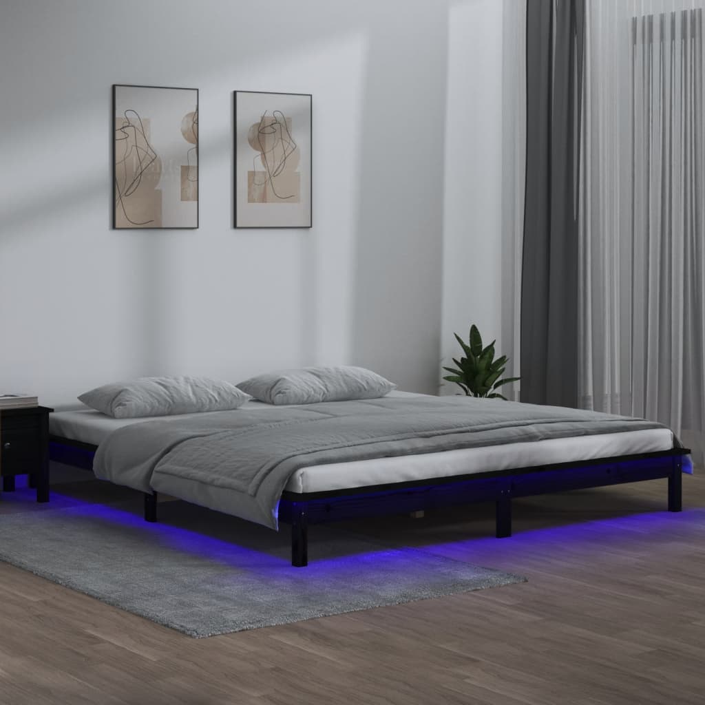 Berkfield LED Bed Frame Black 140x190 cm Solid Wood