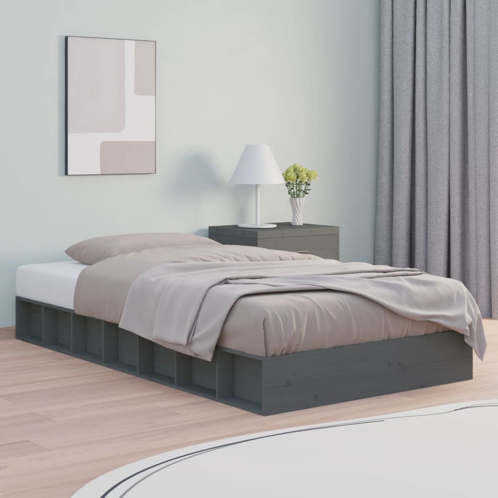Berkfield Bed Frame Grey 90x200 cm Solid Wood