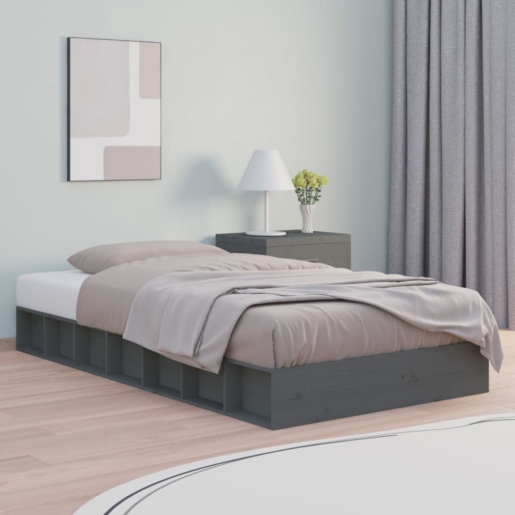 Berkfield Bed Frame Grey 120x190 cm Small Double Solid Wood
