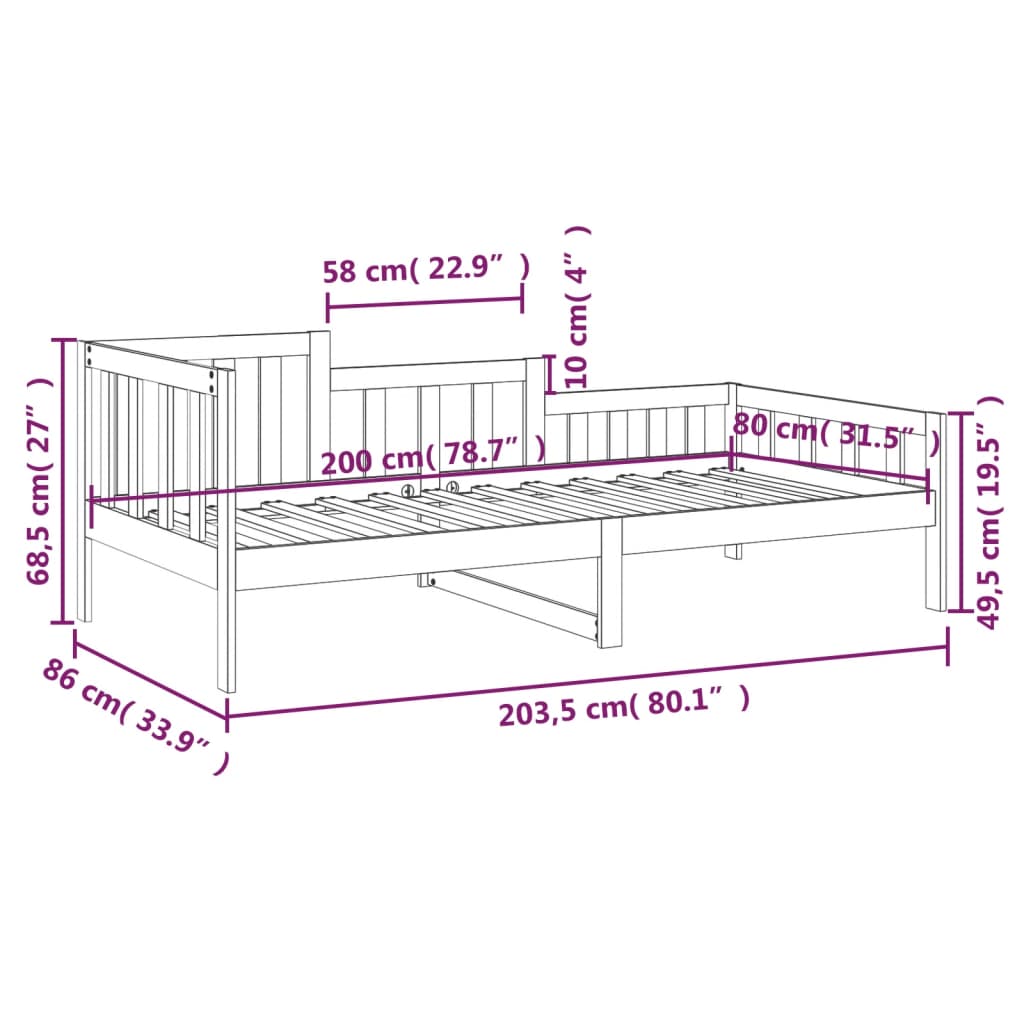 Berkfield Day Bed White 80x200 cm Solid Wood Pine