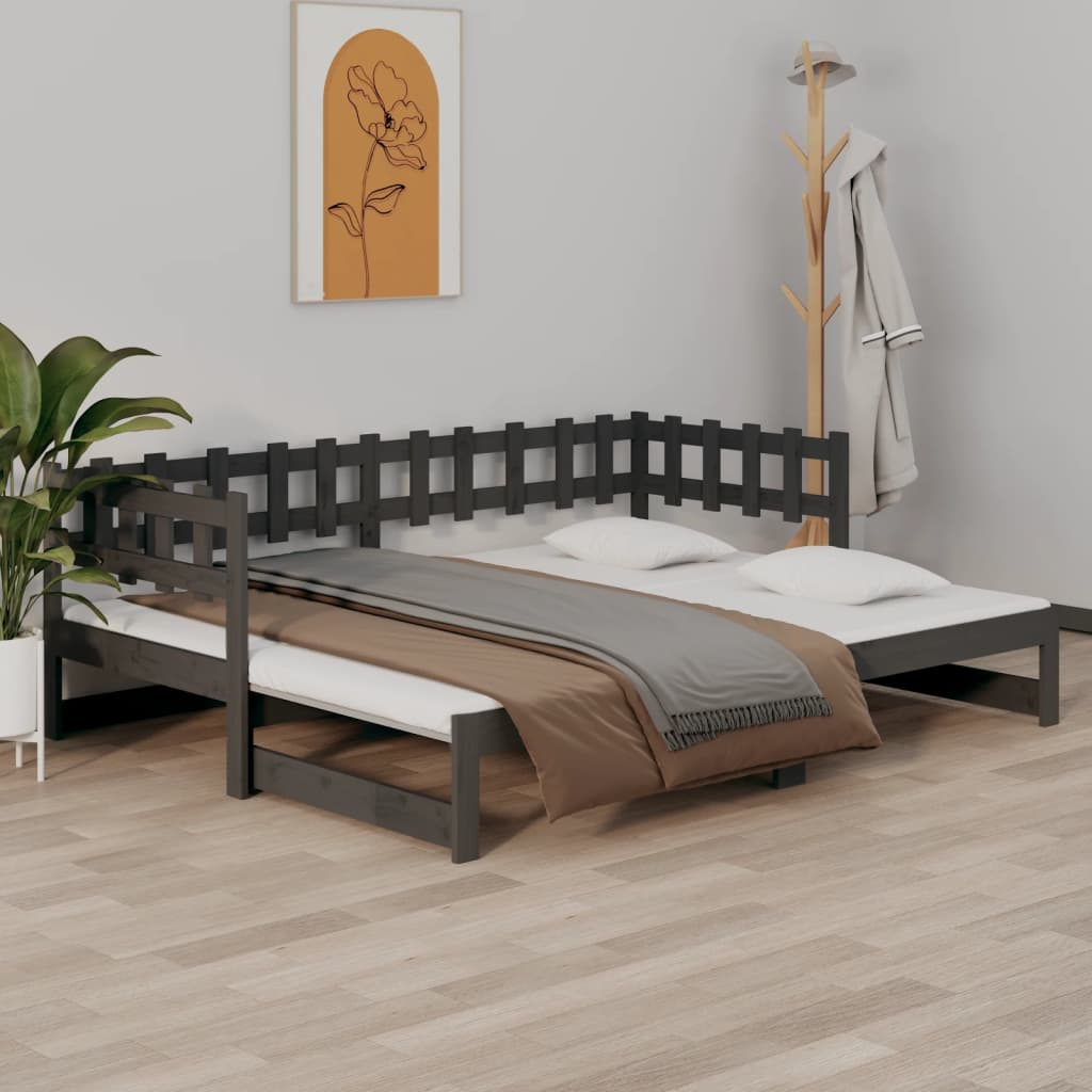 Berkfield Pull-out Day Bed Grey 2x(90x200) cm Solid Wood Pine
