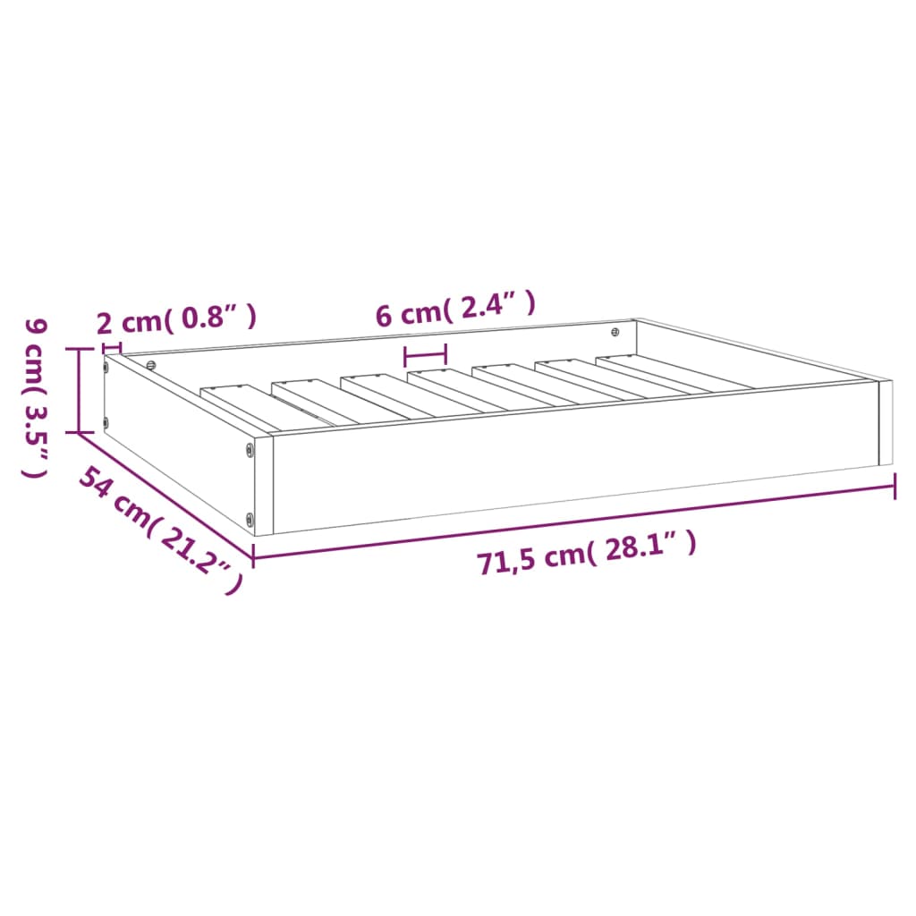 Berkfield Dog Bed Grey 71.5x54x9 cm Solid Wood Pine