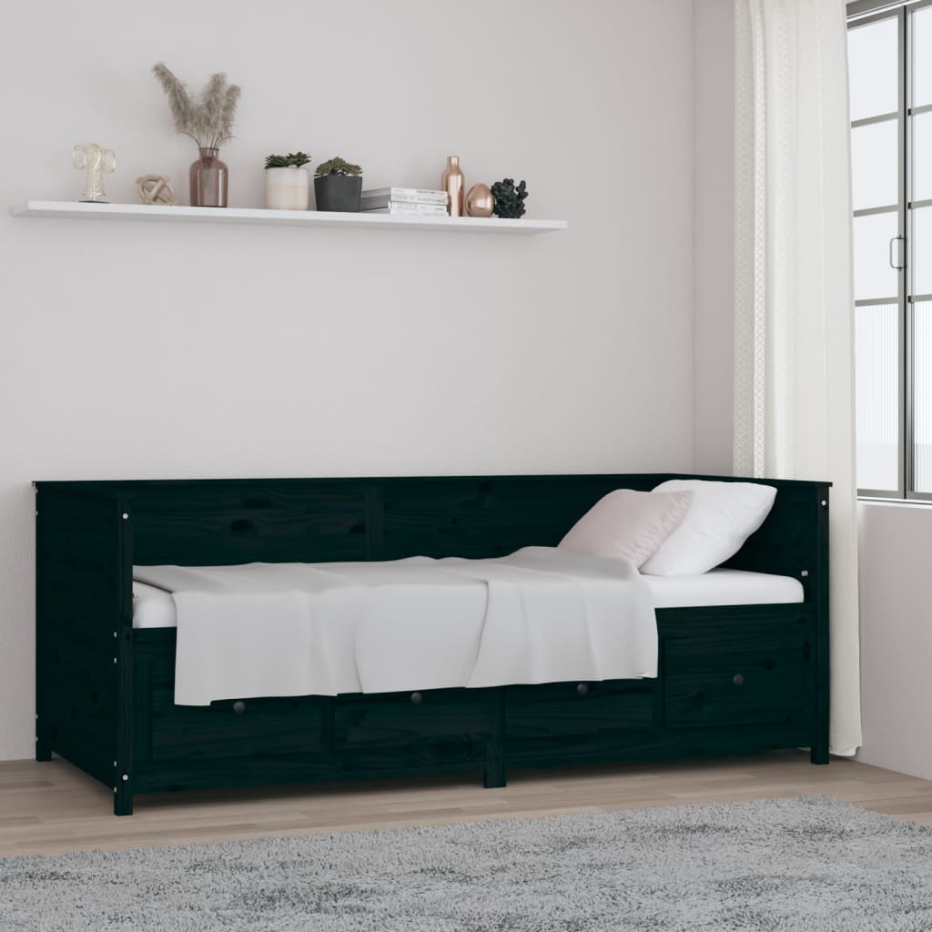 Berkfield Day Bed Black 90x200 cm Solid Wood Pine