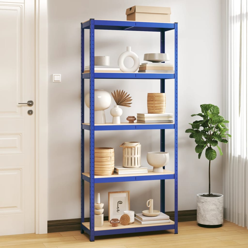 Berkfield 5-Layer Storage Shelf Blue Steel&Engineered Wood