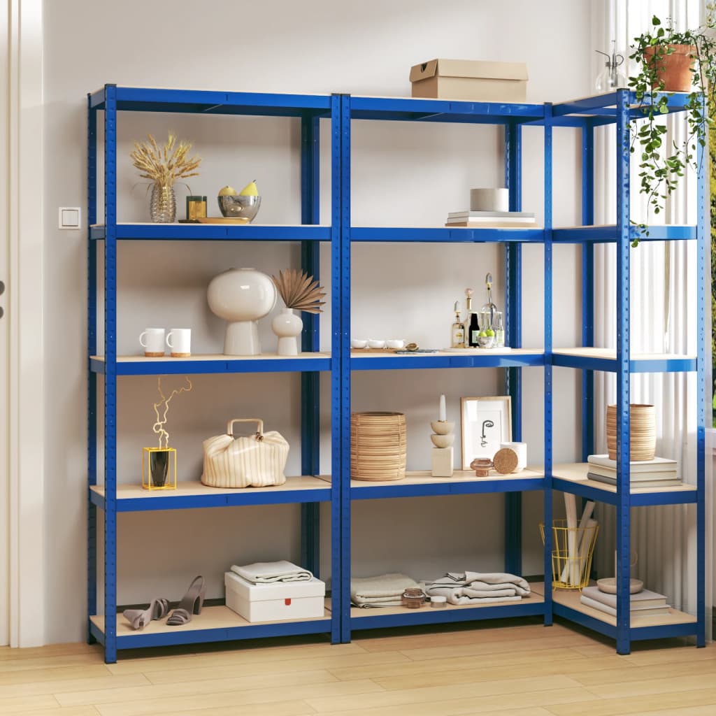 Berkfield 5-Layer Shelves 3 pcs Blue Steel&Engineered Wood