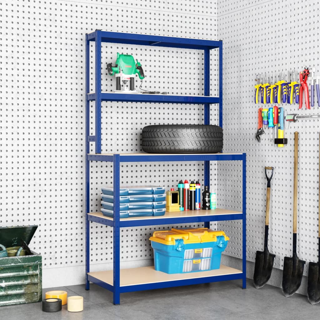 Berkfield 5-Layer Work Table with Shelves Blue Steel&Engineered Wood