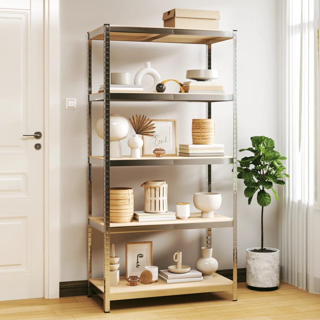 Berkfield 5-Layer Storage Shelf Silver Steel&Engineered Wood