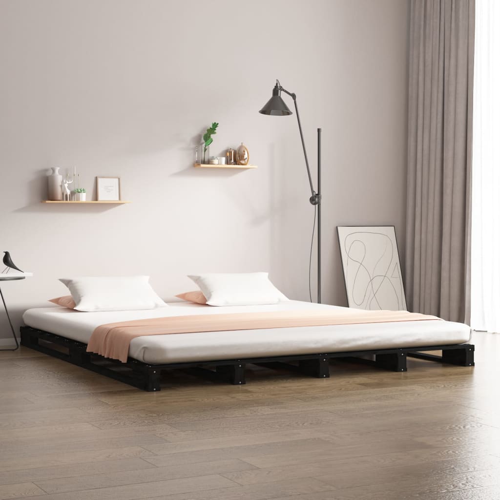 Berkfield Pallet Bed Black 140x200 cm Solid Wood Pine