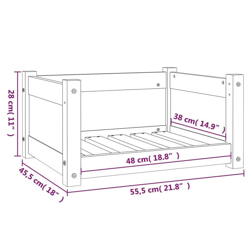 Berkfield Dog Bed White 55.5x45.5x28 cm Solid Pine Wood