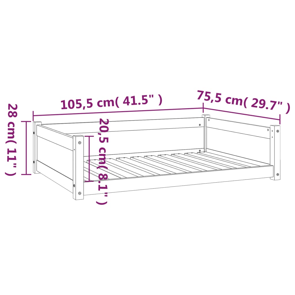 Berkfield Dog Bed 105.5x75.5x28 cm Solid Pine Wood