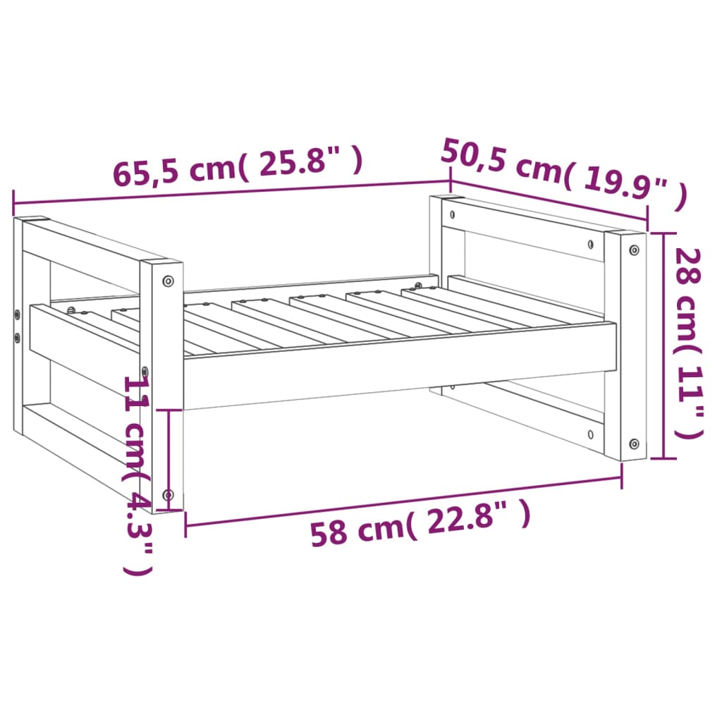 Berkfield Dog Bed Grey 65.5x50.5x28 cm Solid Pine Wood