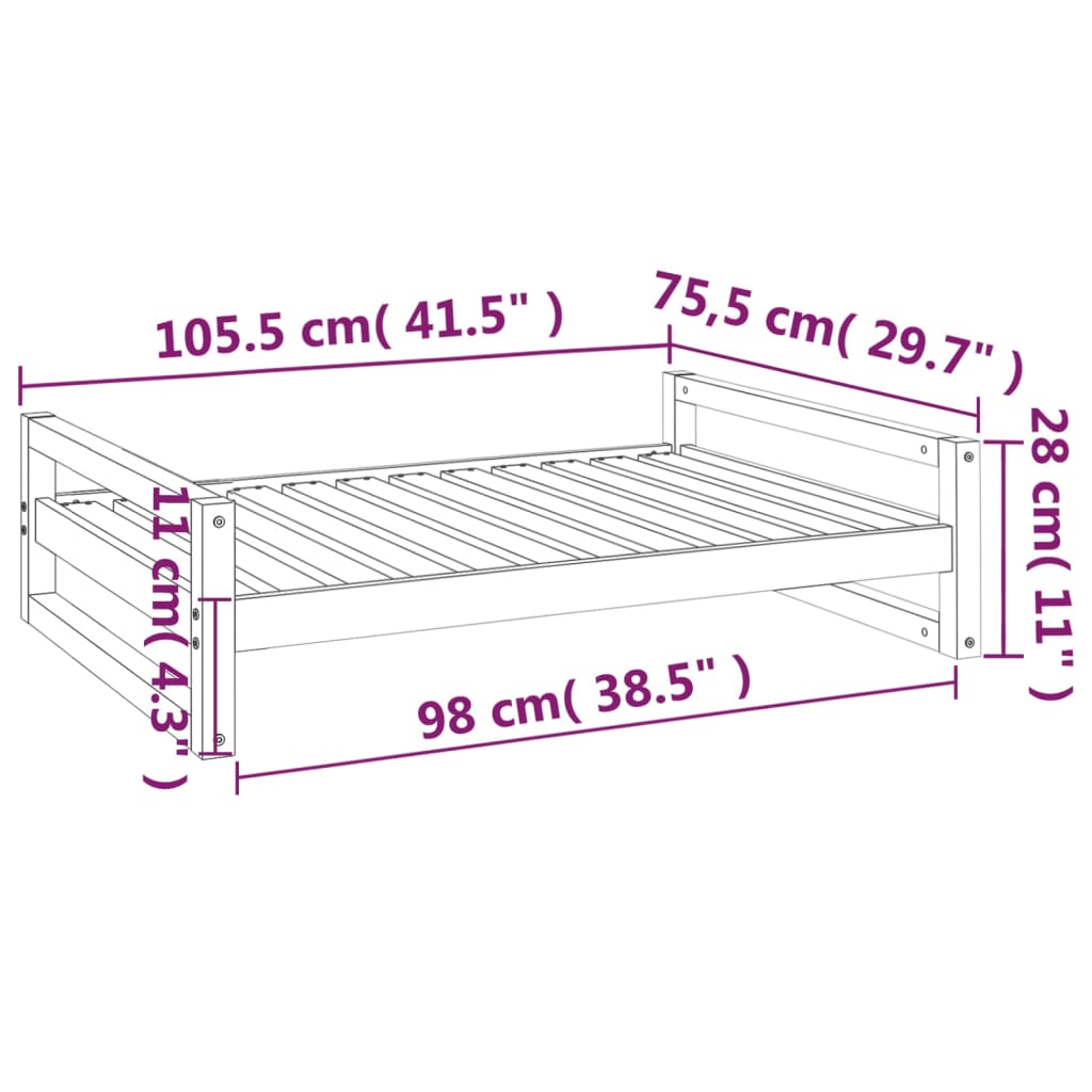 Berkfield Dog Bed White 105.5x75.5x28 cm Solid Pine Wood