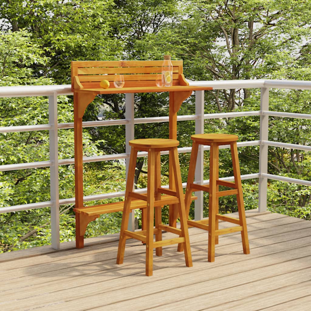 Berkfield 3 Piece Balcony Bar Set Solid Wood Acacia