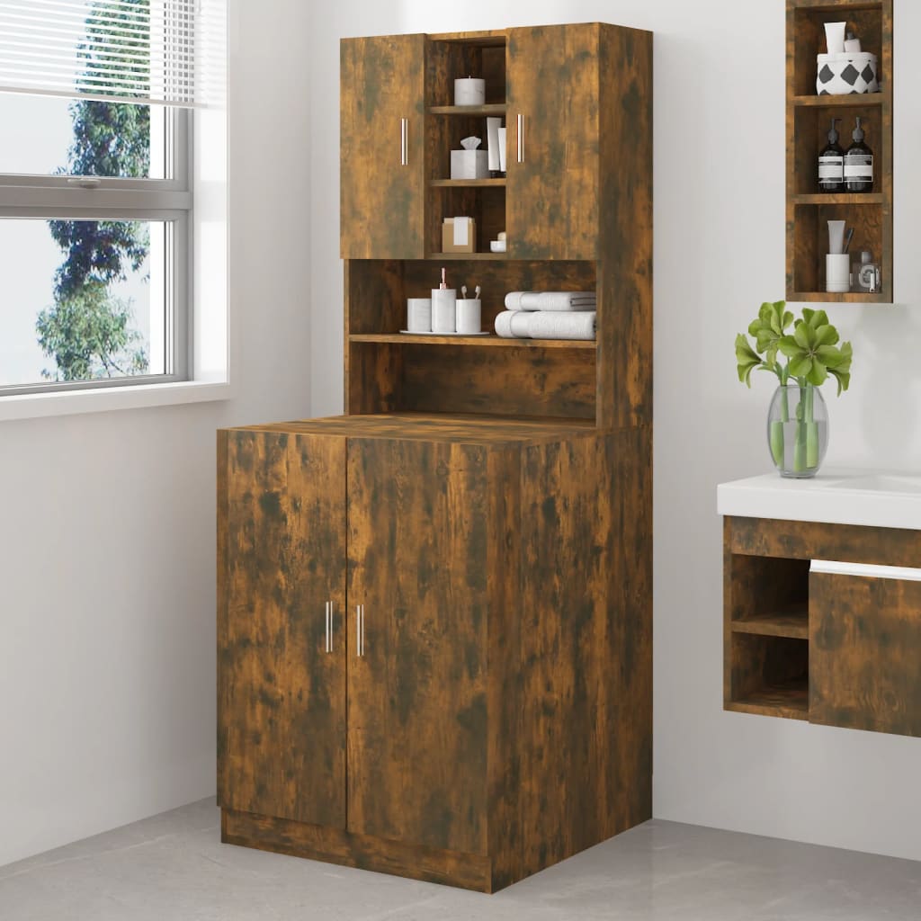 Berkfield Washing Machine Cabinet Smoked Oak Engineered Wood