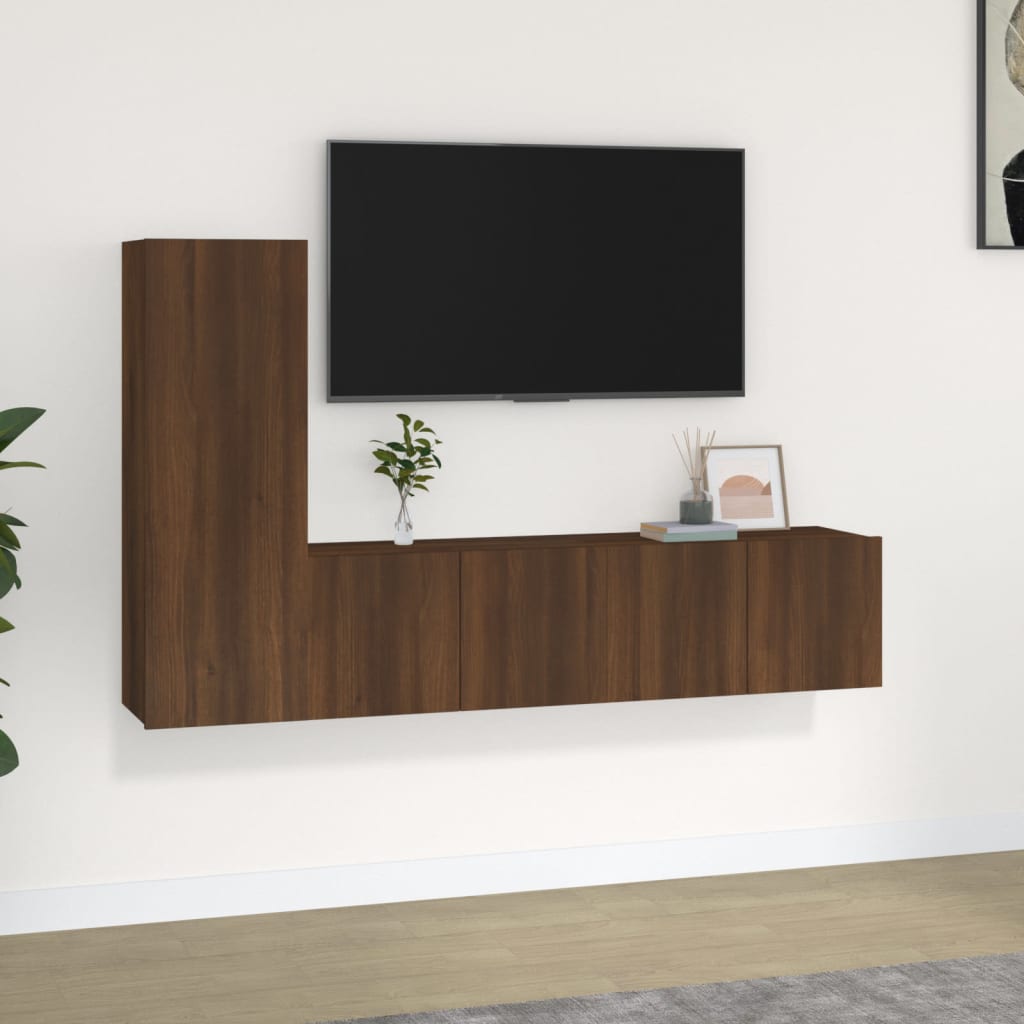Berkfield 3 Piece TV Cabinet Set Brown Oak Engineered Wood