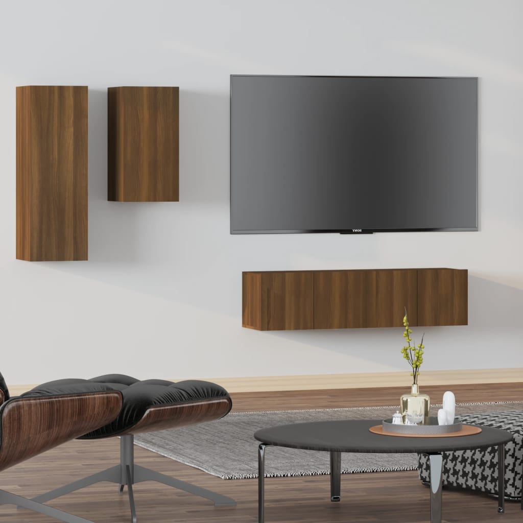Berkfield 4 Piece TV Cabinet Set Brown Oak Engineered Wood