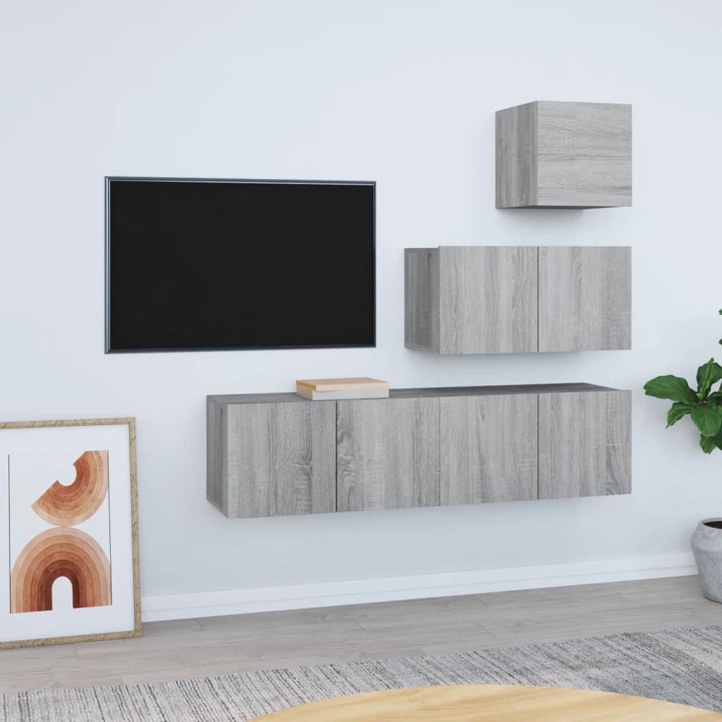 Berkfield 4 Piece TV Cabinet Set Grey Sonoma Engineered Wood