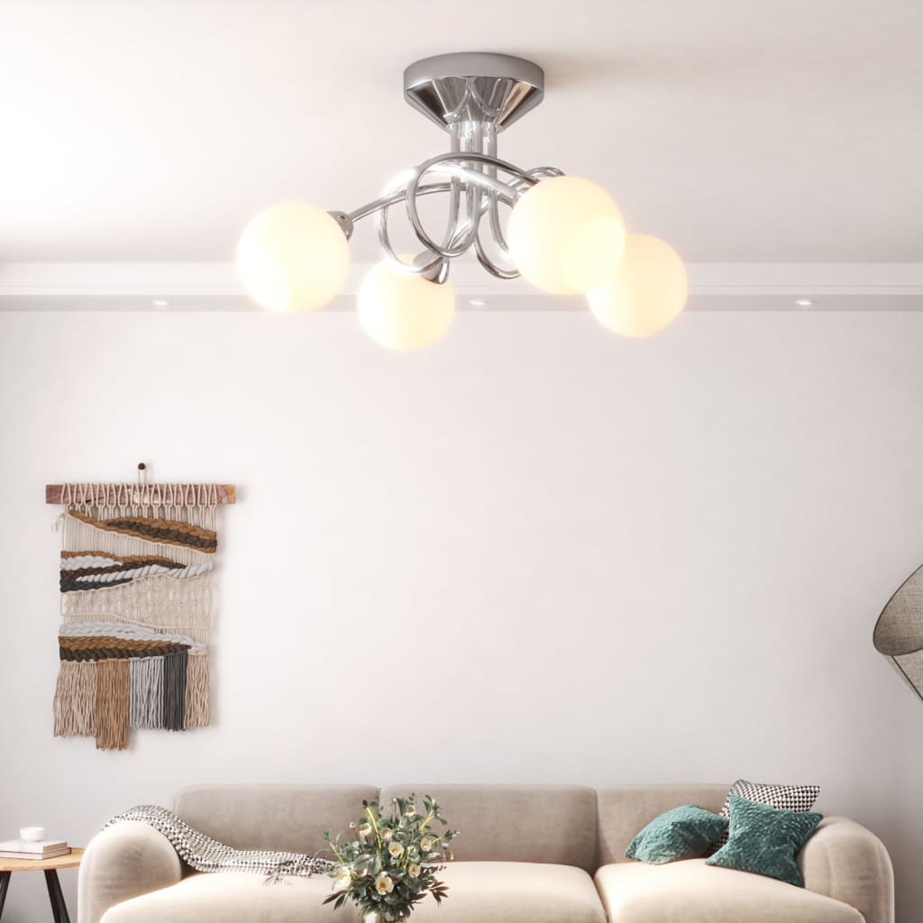 Berkfield Ceiling Lamp with Round Ceramic Shades for 4 G9 LED Lights