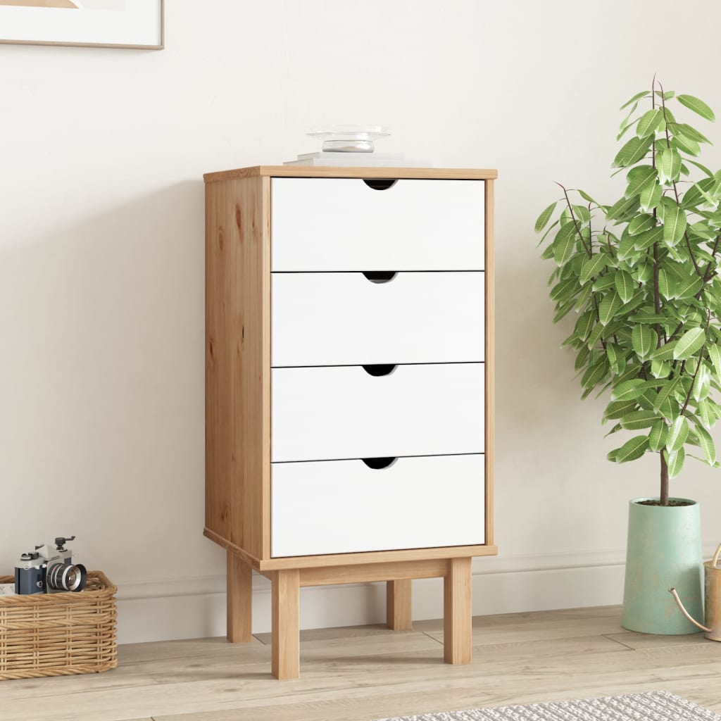 Berkfield Drawer Cabinet OTTA Brown&White 46x39.5x90cm Solid Wood Pine