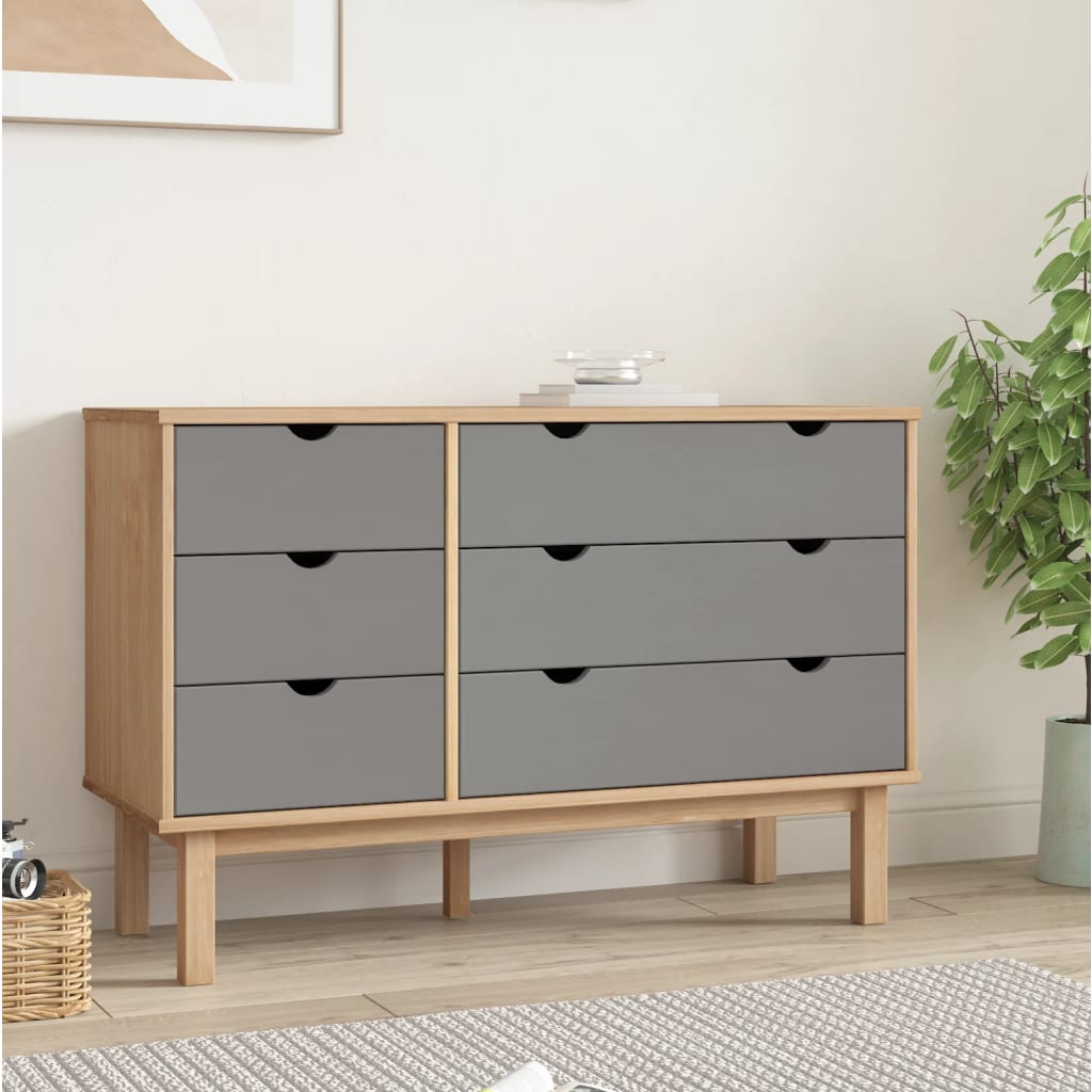 Berkfield Drawer Cabinet OTTA Brown&Grey 111x42x73.5cm Solid Wood Pine
