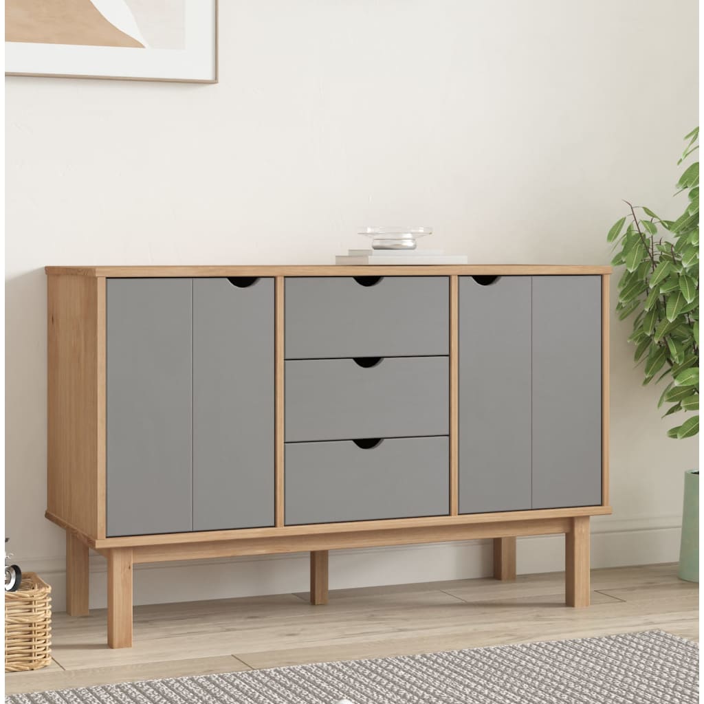 Berkfield Sideboard OTTA Brown and Grey 113.5x43x73 cm Solid Wood Pine