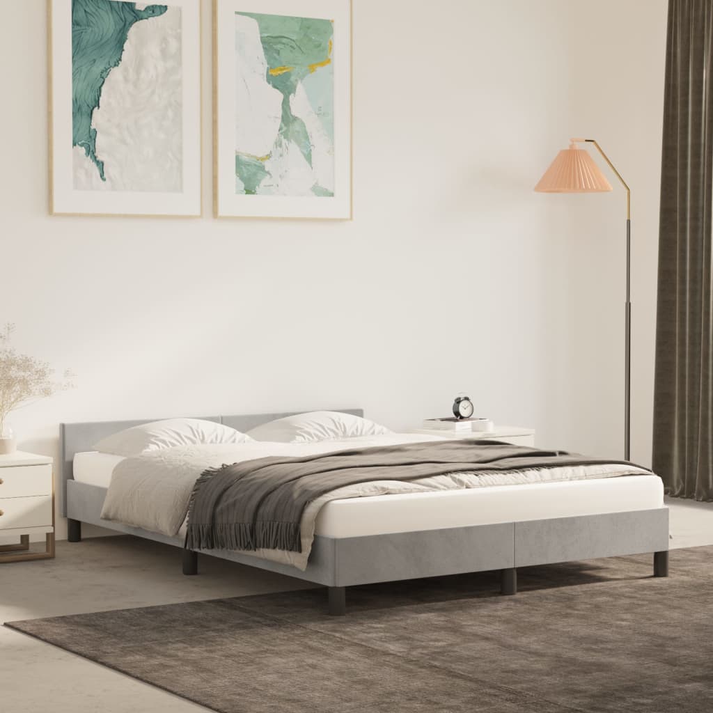 Berkfield Bed Frame with Headboard Light Grey 135x190cm 4FT6 Double Velvet