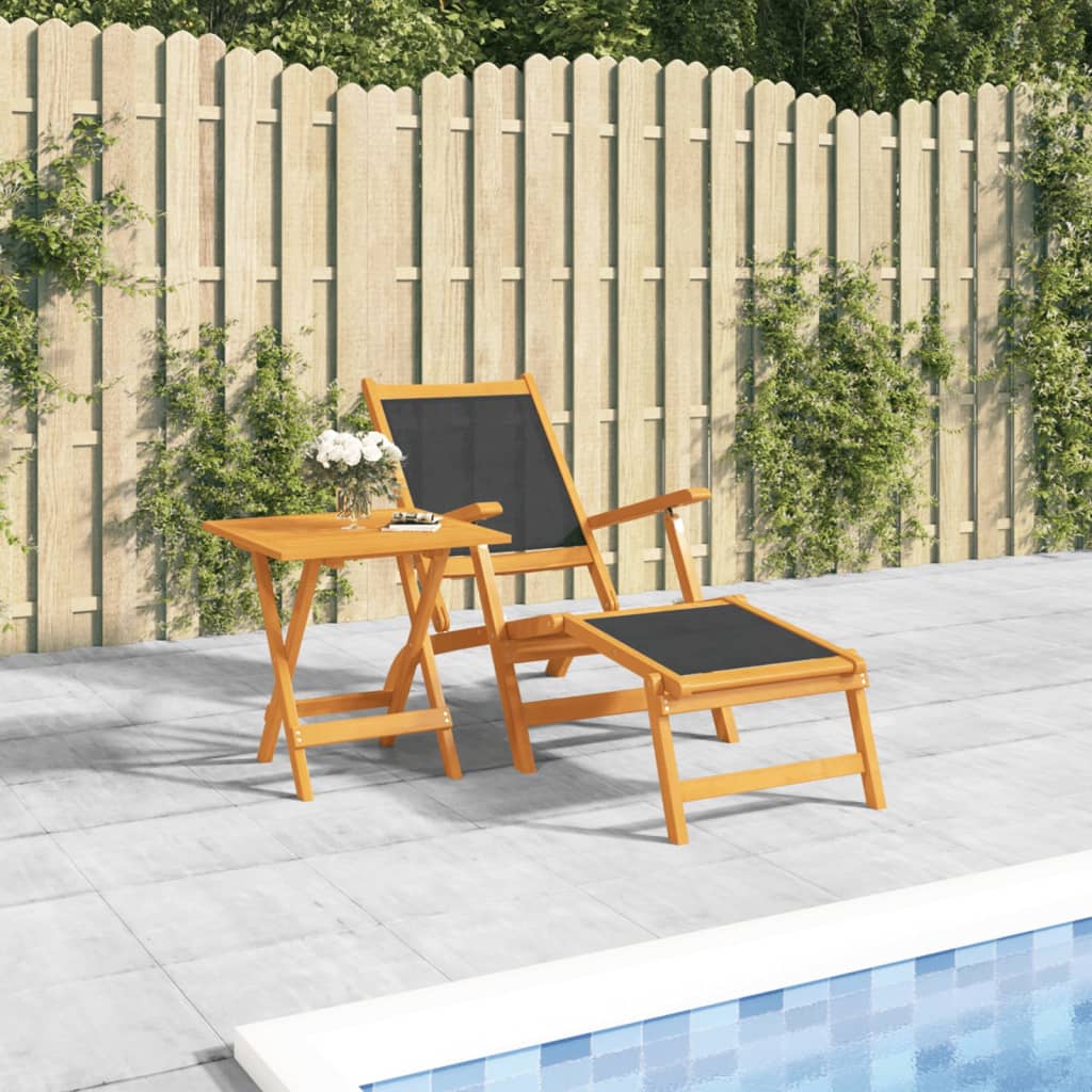 Berkfield Outdoor Deck Chair with Table Solid Wood Acacia and Textilene