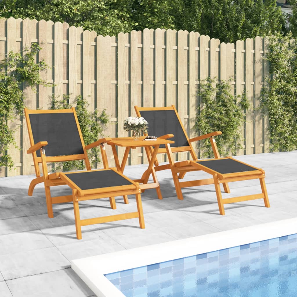 Berkfield Outdoor Deck Chairs with Table Solid Wood Acacia and Textilene