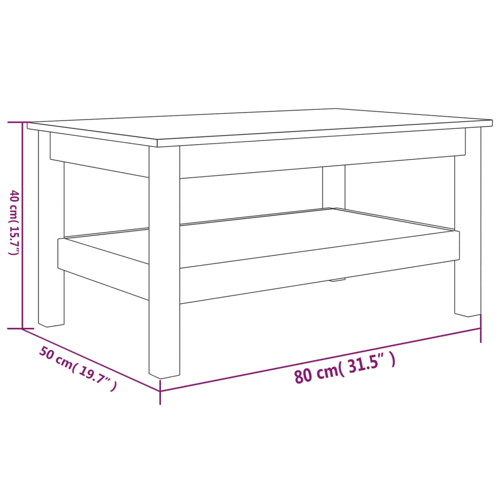 Berkfield Coffee Table Black 80x50x40 cm Solid Wood Pine
