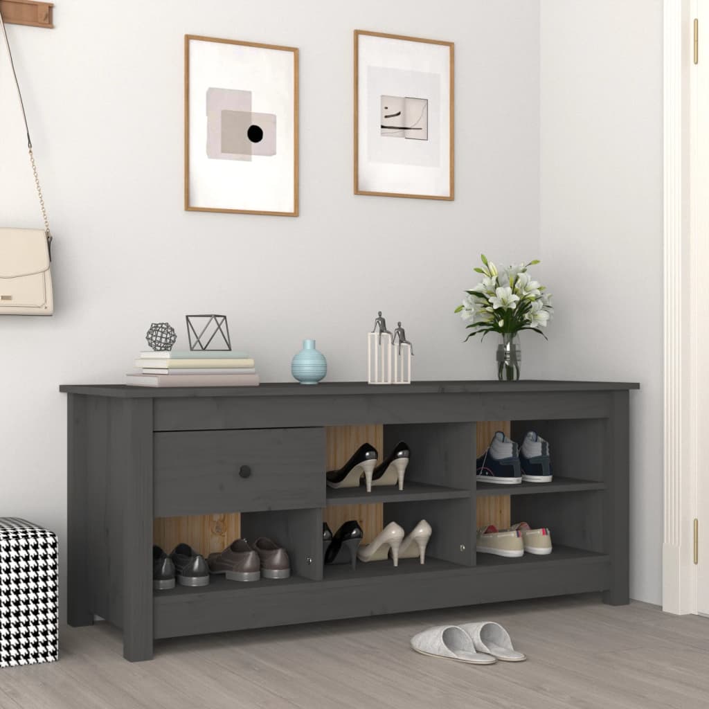 Berkfield Shoe Cabinet Grey 110x38x45.5 cm Solid Wood Pine