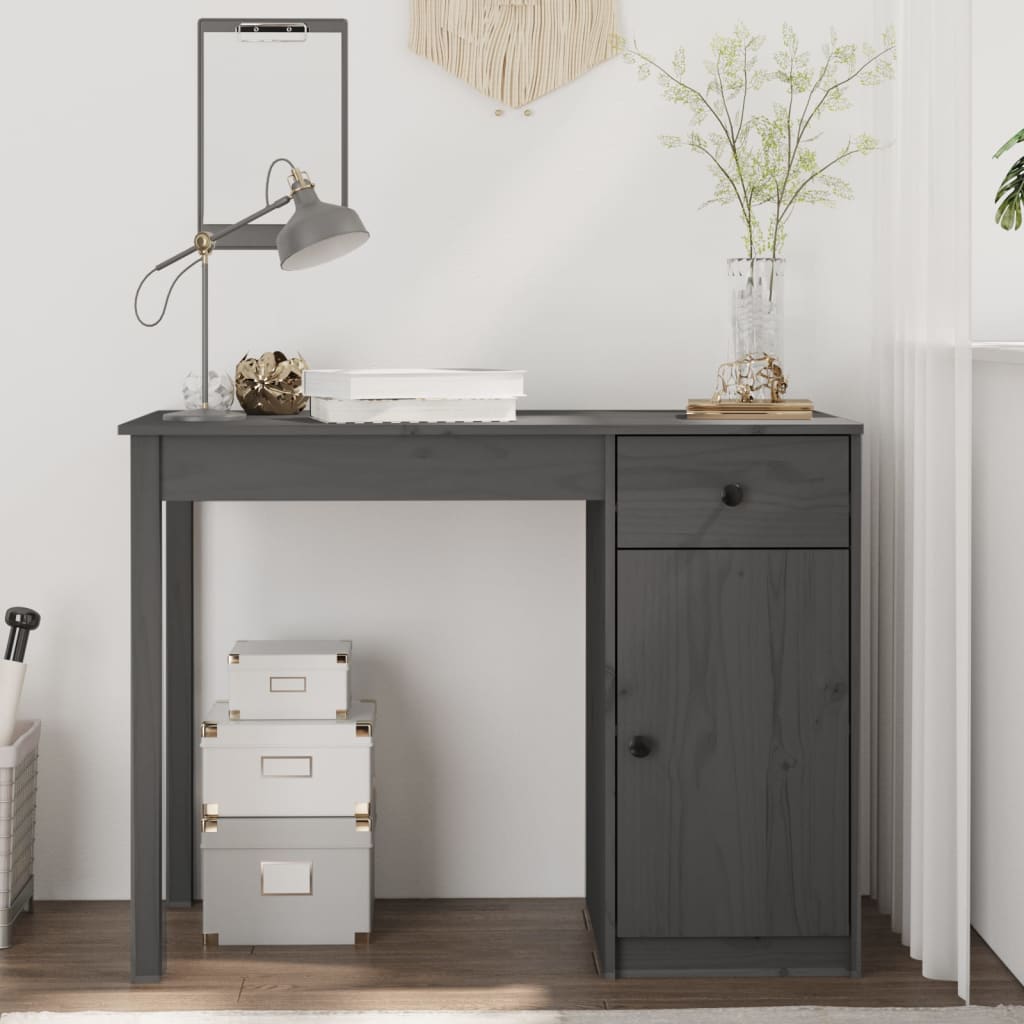 Berkfield Desk Grey 100x50x75 cm Solid Wood Pine