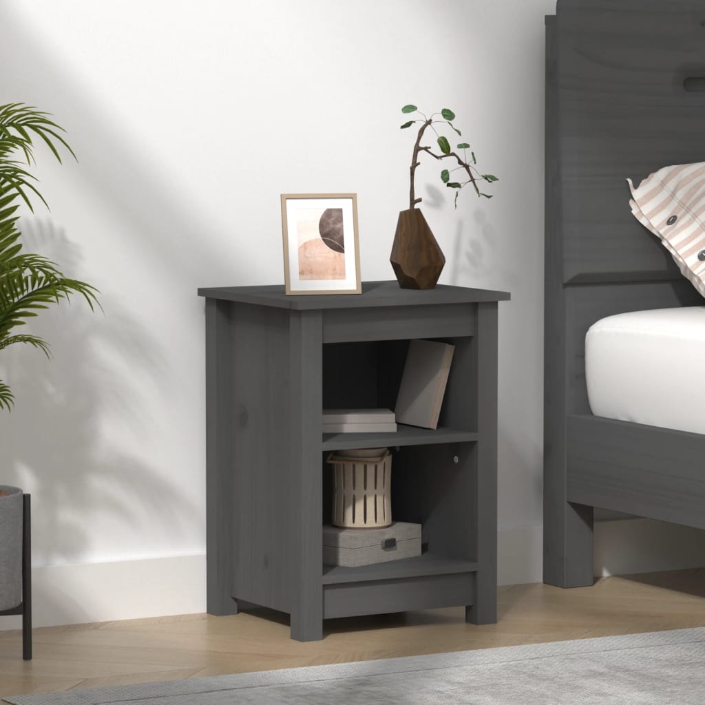 Berkfield Bedside Cabinet Grey 40x35x55 cm Solid Wood Pine