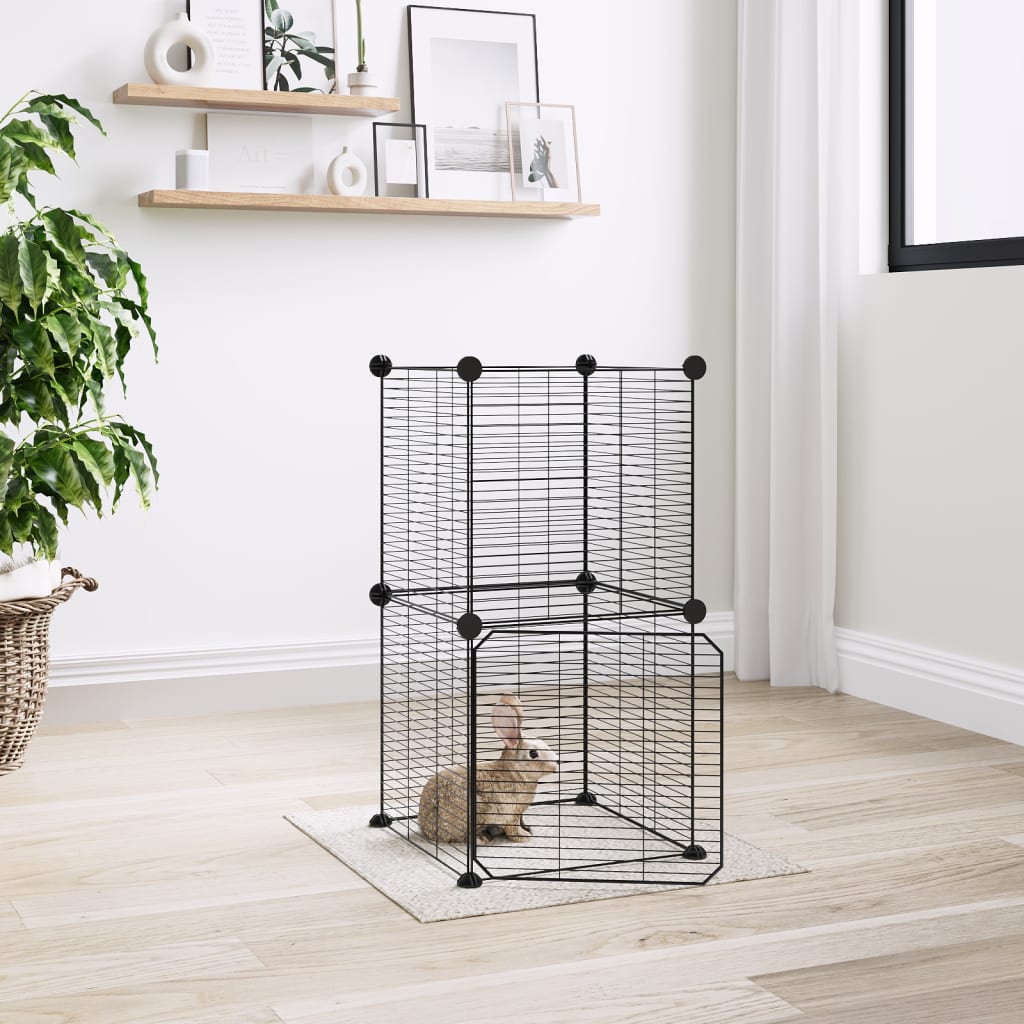 Berkfield 8-Panel Pet Cage with Door Black 35x35 cm Steel