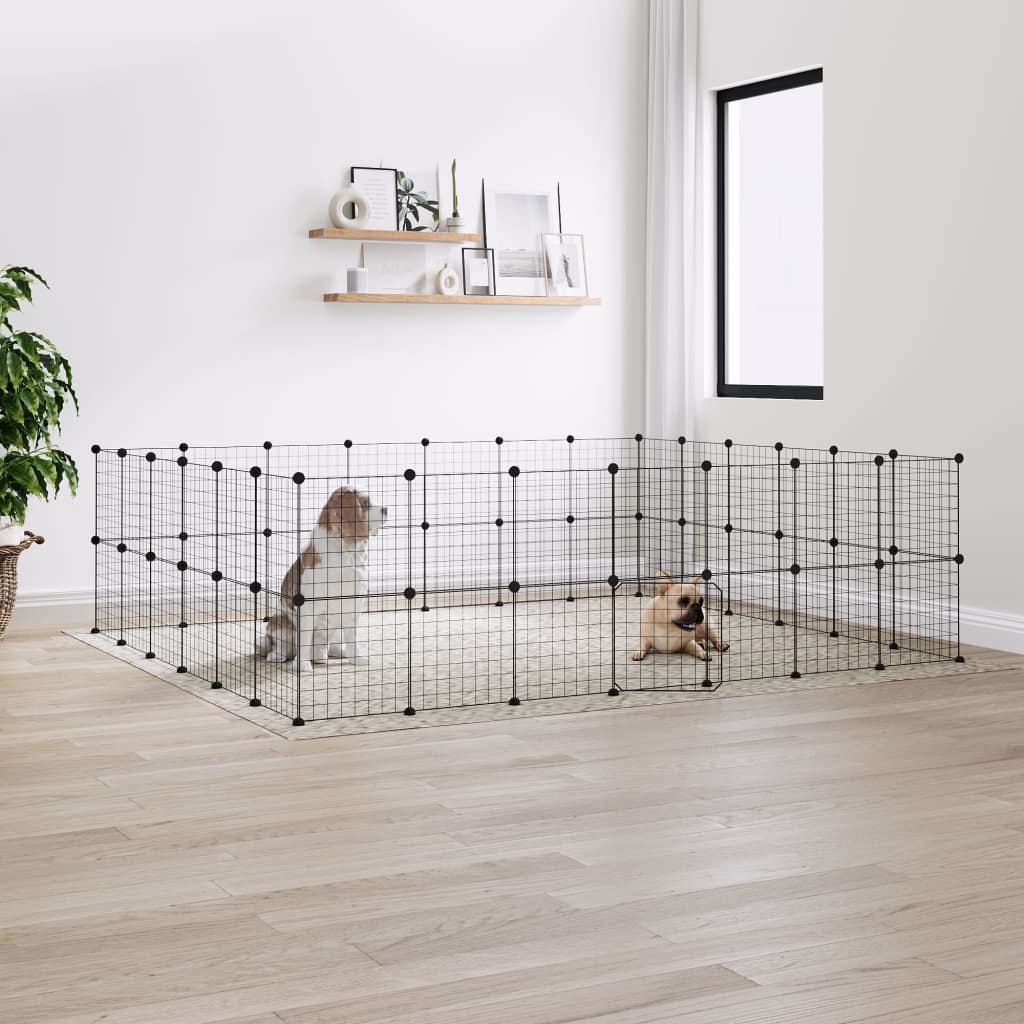 Berkfield 52-Panel Pet Cage with Door Black 35x35 cm Steel
