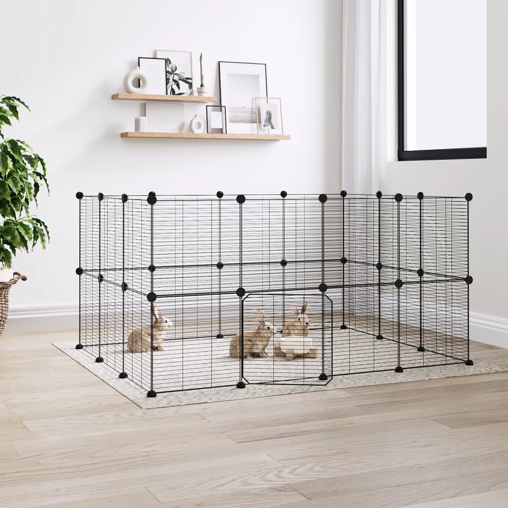 Berkfield 28-Panel Pet Cage with Door Black 35x35 cm Steel