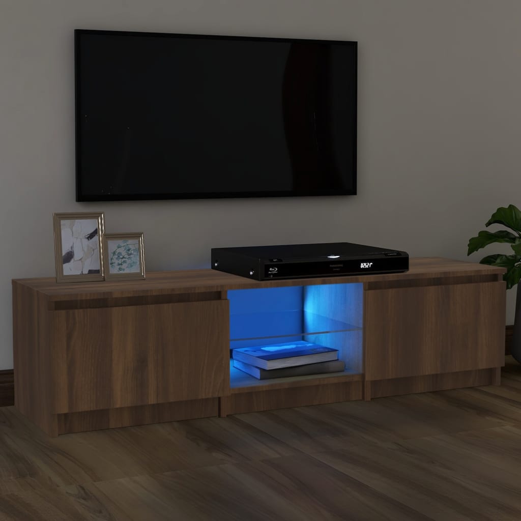 Berkfield TV Cabinet with LED Lights Brown Oak 140x40x35.5 cm