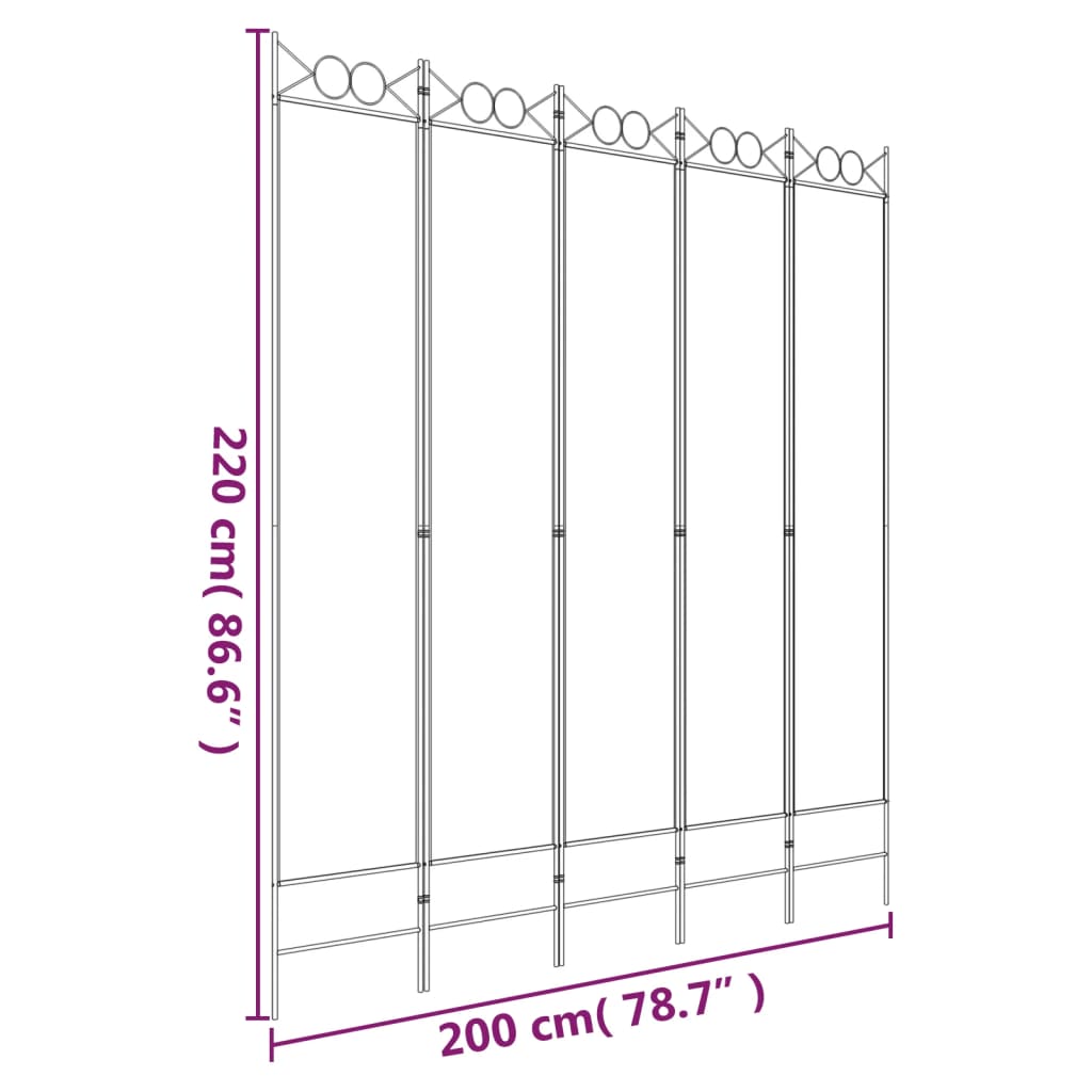 Berkfield 5-Panel Room Divider White 200x220 cm Fabric